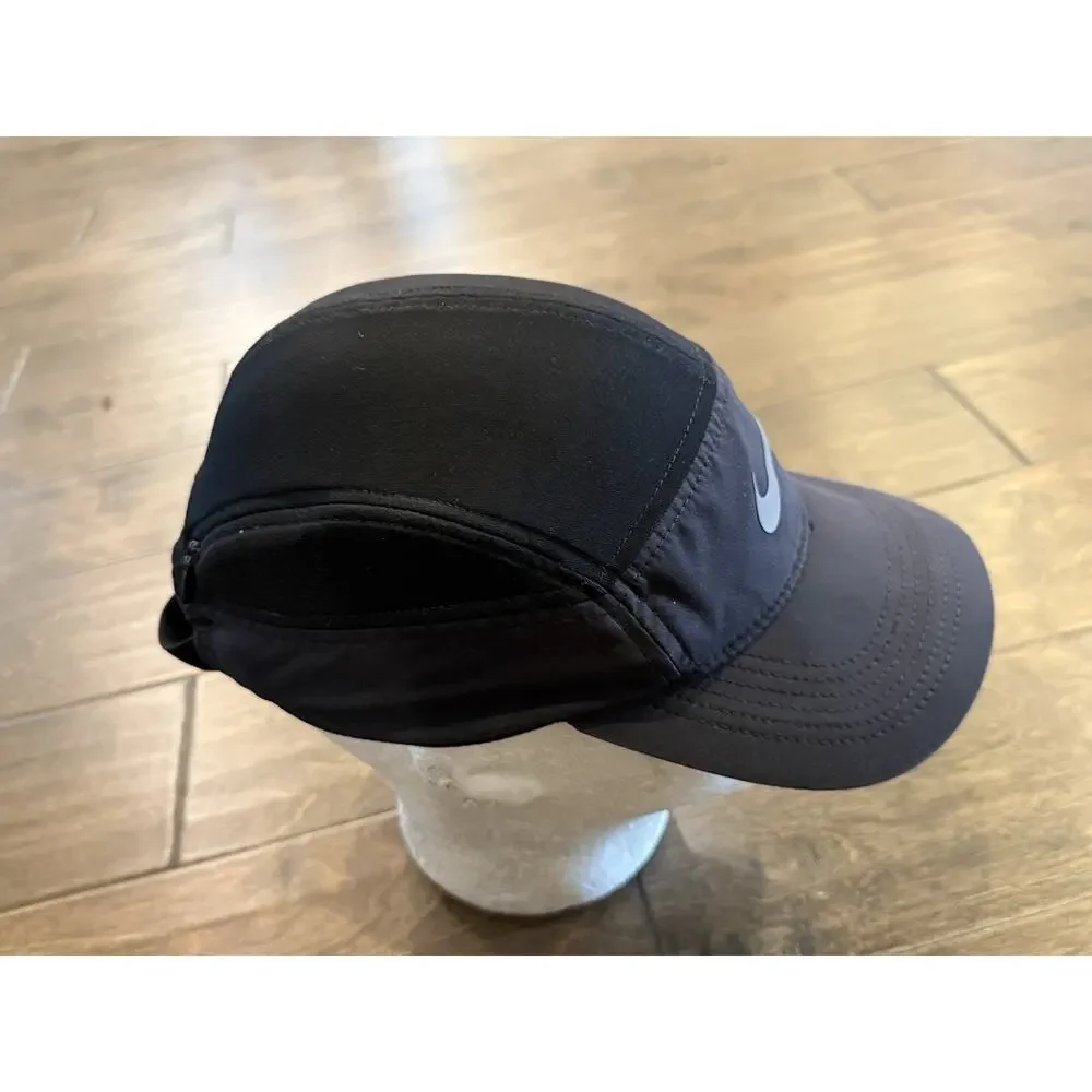 Nike AW84 Dri-Fit 5 Panel Black Mesh Reflective Pocket Zip Adjustable Hat Cap